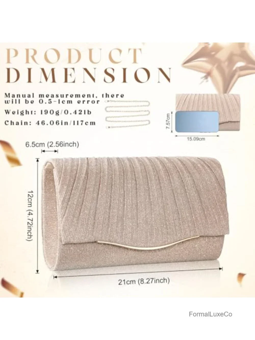 Sparkly Evening Clutch with Detachable Chain Strap for Weddings Proms Cocktail